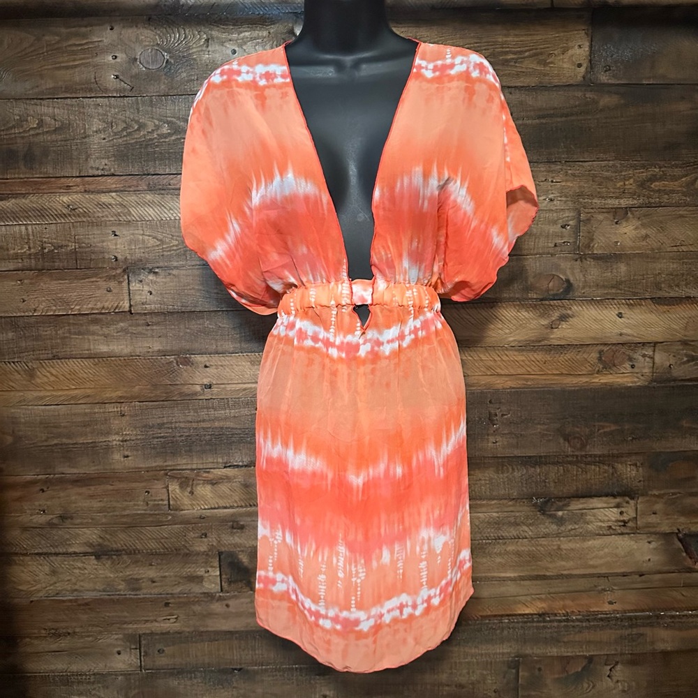 Orange Tie-Dye Plunge Swimsuit Cover-Up